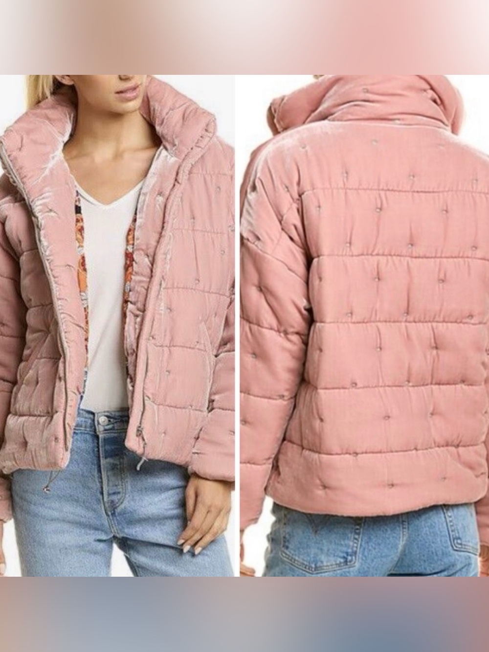 Johnny Was Zaelia Puffer Pink Velvet Jacket Size XS